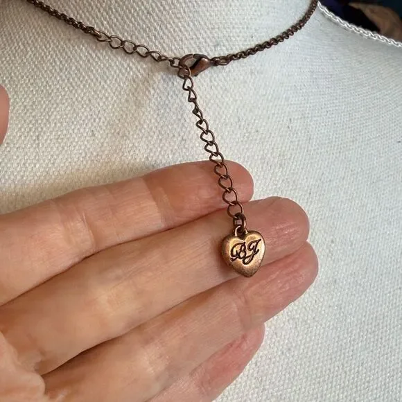 BETSEY JOHNSON WINGED HEART NECKLACE “LOVE” SPELLOUT COPPER CRYSTAL PAVE 18” EUC - Picture 5 of 12